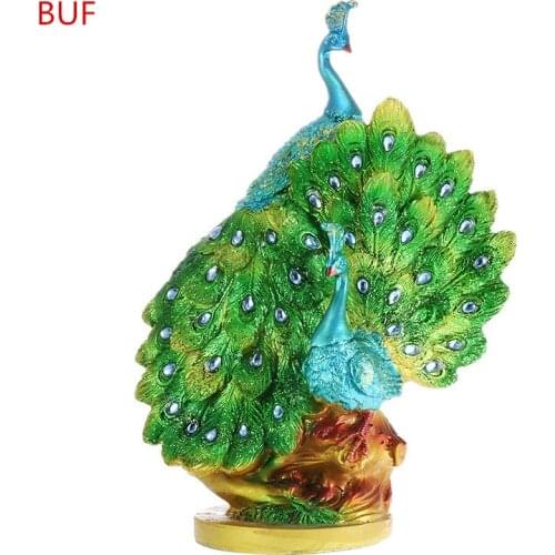 Beautiful Modern Home Decoration Accessories Resin Crafts Colorful Peacock Statue Sculpture Resin Home Decoration Statue