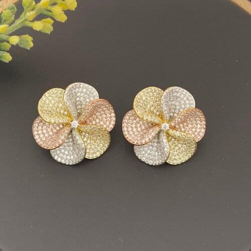 Lanyika Fashion Jewelry Gorgeous Blooming Camellia Micro Plated Earrings For Women Wedding Banquet Daily Popular Best Gifts