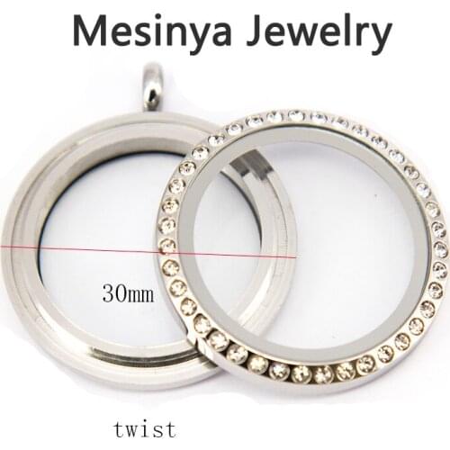 Mesinya waterproof screw twist 30mm 316L Stainless steel czech crystal floating glass memory locket 10pcs keepsake fit charms