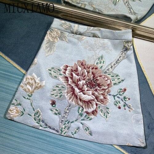 MIUXIMAO Luxurious 2020 Fall skirt Party skirt Flower Diamonds Mini Tank Office Lady slim Blue Casual skirt Women Vestidos