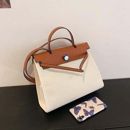 Summer Fashion Canvas Women Shoulder Messenger Bags Casual Contrast Color Large-Capacity Handbag Lady Tote Handbags Clutch