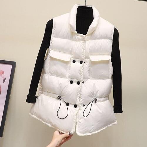 Fashion Short Down Vest Women Clothes Autumn Winter Ladies Tops Bread Cotton Waistcoat Double Breasted Sleeveless Jacket G666