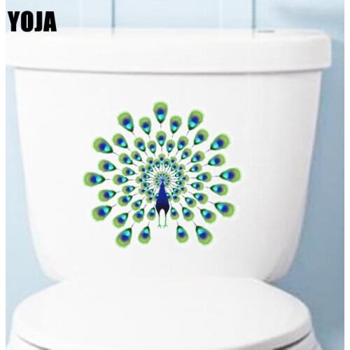 YOJA 23.4X21.5CM Peacock Flaunting Its Tail Toilet Sticker Wall Decal Home Decor Modern Cartoon T3-1211