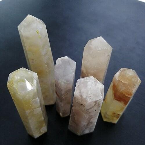 Natural Flower Agate Quartz Crystal Point Single Terminated Tower Healing Gemstone Home decoration