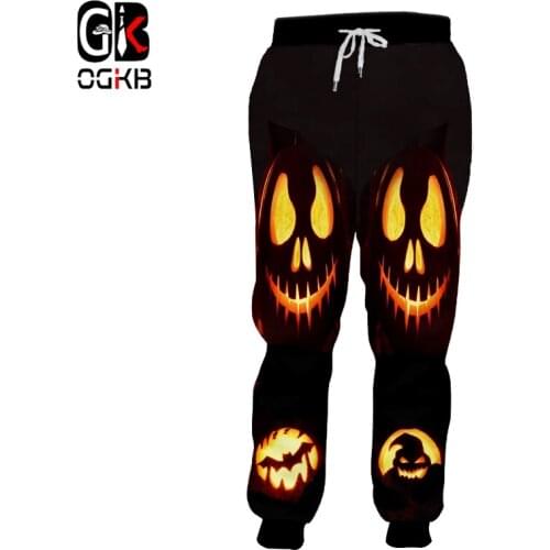 OGKB Mens Flame Funny Pumpkin Pattern Sweatpants Large Size Leisure Man Horrible Halloween 3D Printed Pants 6XL