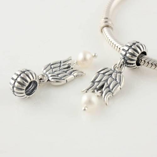Fits European Charms Bracelet 925 Sterling Silver Dangle Bead Wing With Pearl Charm Jewelry Vintage Beads Women DIY Jewelry
