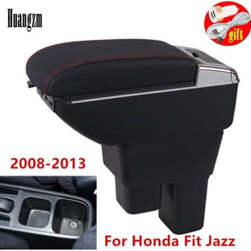 For Honda Fit Jazz armrest Box 2008-2013 PU Leather Centre Console Storage with Ashtray Cup holder with usb interface