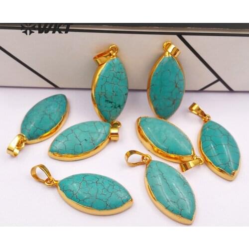 WT- P731 Natural howlite stone pendant jewelry gogerous ellipse shape howlite pendant in gold metal trim