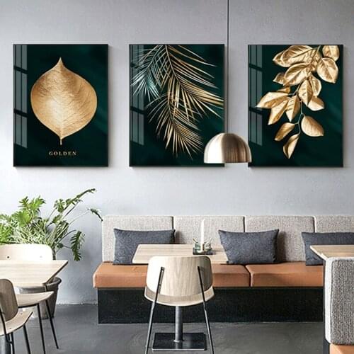 Gold Leaf Canvas Wall Art Poster and Print Abstract Painting Decorative Pictures for Living Room Nordic Cuadros Home Decor