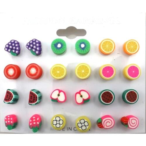 Wholesale 100 Pairs/Lot 10mm Fruit Shape Polymer Clay Earring Studs Cut Gift