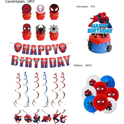 Marvel Superhero Spiderman Theme Happy Birthday Party Decoration Pull Flag Hanging Spin Balloon Cake Row Baby Shower Decorations