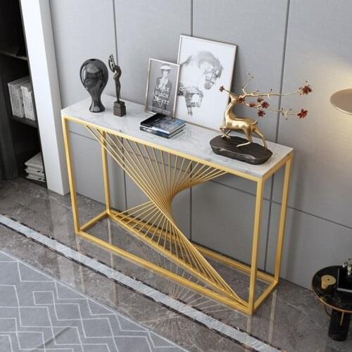 Italian Style Light Luxury Porch Table Wrought Iron Living Room Decoration Porch Table Marble Golden Porch Cabinet Nordic Rock