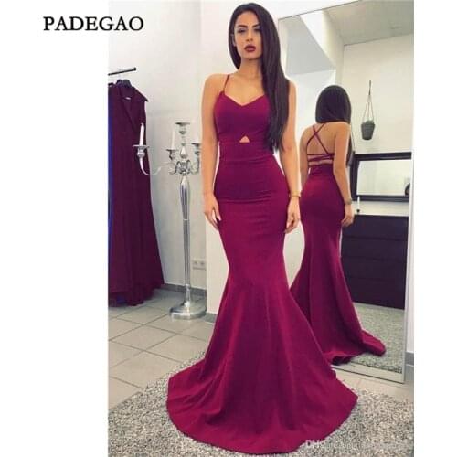 Dark Red Evening Dresses Mermaid Spaghetti Strap Sweep Train Lace Up Sexy Evening Dress Custom Made