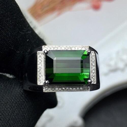 Fine Jewelry Real Pure 18 K Gold Jewelry 100% Natural Green Tourmaline Gemstones 4.9ct Diamonds Males Wedding Fine Mans Rings