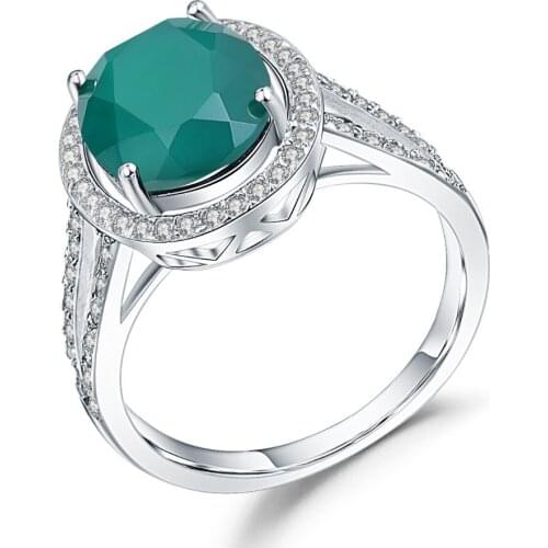 GEMS BALLET Natural Oval Green Agate Gemstone Ring Vintage Genuine Silver 925 Jewelry Rings Fine For Women Wedding Band