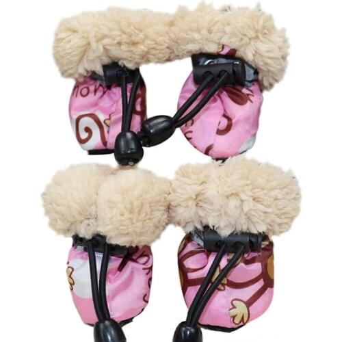 4Pcs Pet Winter Rain Boots Soft-soled Pet Dog Shoes Pet Protection Fleece Liner Cartoon Waterproof Anti Slip Shoes For Dogs