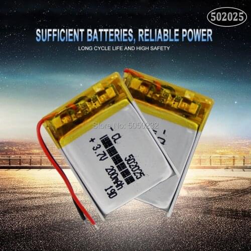 2ps 200mAh 3.7V 502025 Lithium Polymer Li-Po li ion Rechargeable Battery For toys speaker Tachograph GPS Bluetooth Lipo cell