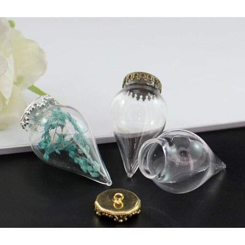 4PCS Tear drop shape hollow glass Globe with Metal cap set water drop glass bottle globe jewelry findings