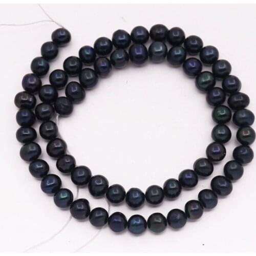 6mm Real Black Potato Pearl Loose Beads Oval Jewelry Making 14" Long
