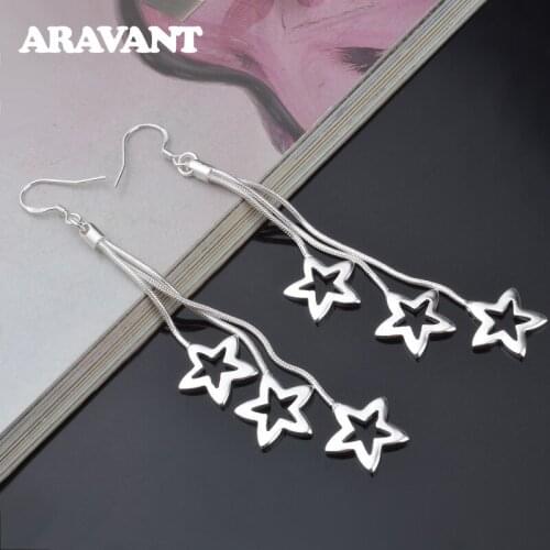 925 Silver Earrings For Women Fashion Long Line Star Earring Silver Jewelry