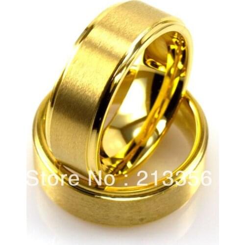 Free Shipping!Wholesales Cheap Price Promotion Sales! USA Hot Selling Mens Tungsten Gold Plated Ring with Brushed Stepped Edges