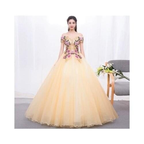 Freeship rose embroidery rhinestone gown princess cosplay wonderland medieval dress Renaissance gown queen Victoria Belle Ball