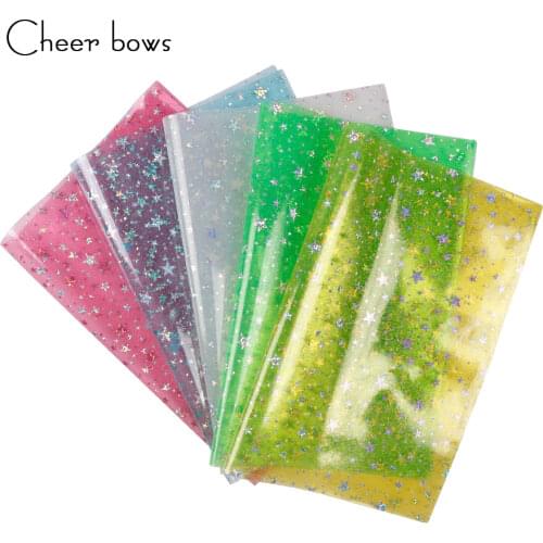 22*30CM Glitter Stars Transparent Leather Fabric DIY Handmade Materials Christmas Apparel Sewing Fabric Home Textile Sheet