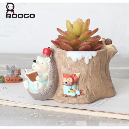 ROOGO succulent Plant pots Flower Pot Cartoon hedgehog Animal bonsai planter home decoration living room bedroom desktop decor