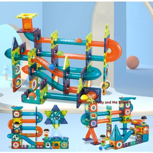 Kids Magnetic Building Blocks Sheet Slide Ball Magnet Blocks Model Toys for Children Track Assembly Toy Designer Boys Girls Gift