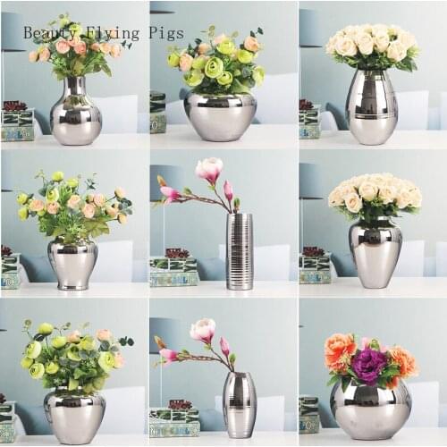 Home TV cabinet dining table living room decoration furnishings light luxury home soft workmanship art silver vase with flowers