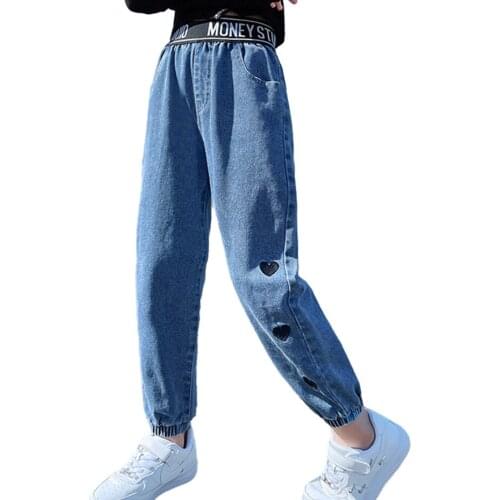 Girls Jeans Heart Pattern Girl Jeans Kids Spring Autumn Jeans For Children Casual Style Clothes For Girls 6 8 10 12 14