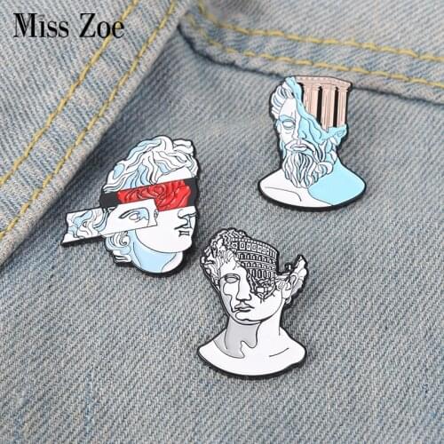Human Head Ancient Building Sculpture Enamel Pins Custom Artistic Brooch Lapel Badge Bag Cartoon Jewelry Friends Gifts