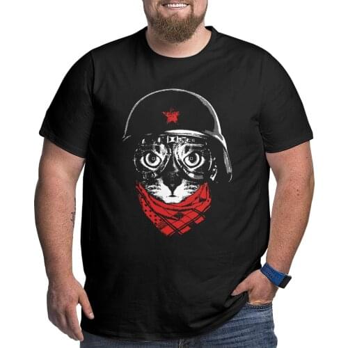 Cool Pilot Cat T-Shirts Men 100% Cotton T Shirts Animal Big Tall Tee Shirt Plus Size Big Size Large 4XL 5XL 6XL Clothes
