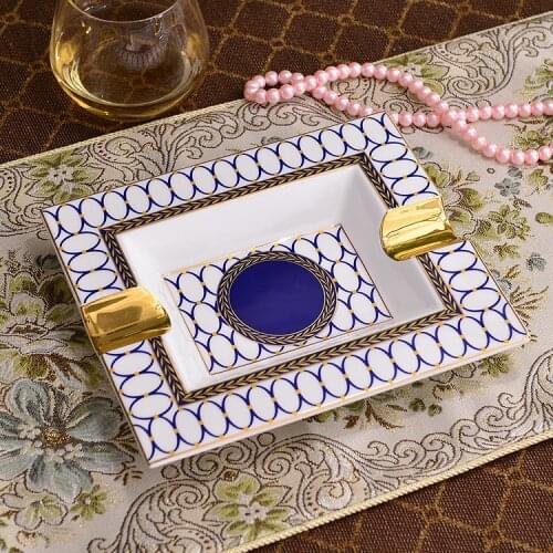 Hot Sale Ceramic Cigar Ashtray Classic Blue Stripe Patterns Bone China Smoking Accessories Luxury Gift for Boyfriend
