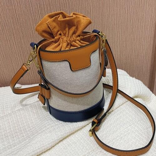 Retro Hit Color Canvas Bucket Bag 2021 New Autumn Fashion Ladies Shoulder Bag Large-capacity Bag All-match Messenger Female Bag