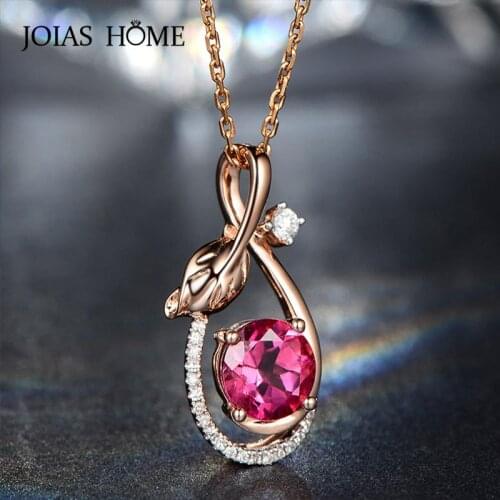 JoiasHome Trendy 925 Sterling Silver Necklace with Round Ruby Zircon Gemstone Leaf Shape Pendant for Women Wedding Gift Jewelry