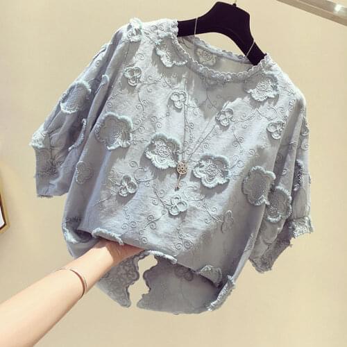 Lace shirt womens short-sleeved 2021 new Korean style loose western temperament casual jacket all-match fashion women