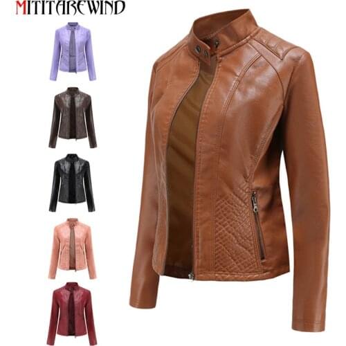 Spring Autumn Leather Jacket Women Simple Casual Fashion Coat Female Faux PU Leather Motorcycle Jacket Coat Womens Clothing
