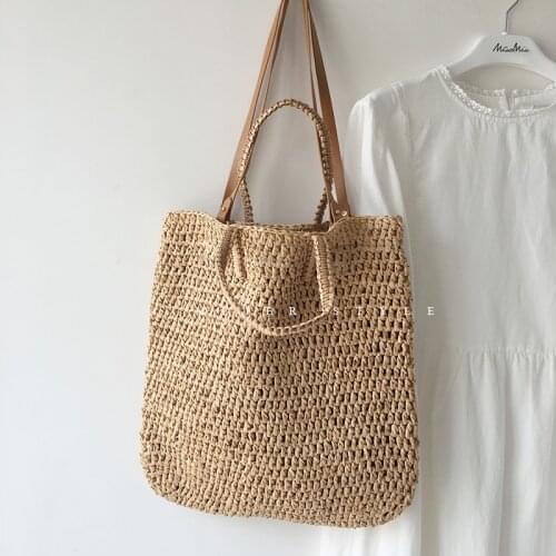 Square Hollow Straw Beach Crossbody Bag Handmade Woven Shoulder Travel Bag Rattan Shopping Handbags Bohemian Summer Casual Totes