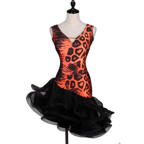 Leopard Black ladies latin dance dresses competition for women adult ballroom dress salsa tango dress womens plus size bambina