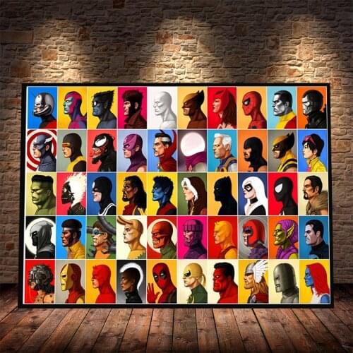 Marvel Superhero Avengers Poster Large Set of Heads Canvas Painting High Print Wall Art Pictures for Living Room Home Decor