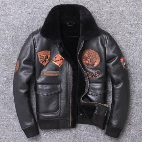 DHL Original Genuine Sheepskin Mens Short Flight Suit Leather Jacket, Motorcycle Leather Slim-Fit Jacket Coat Winter Clothing