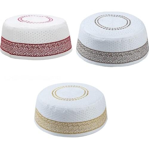 Mens Muslim Prayer Kufi Hat Vintage Embroidery Mixed Polyester Cotton Islamic Arab Jewish India Headwear Bonnet Cap