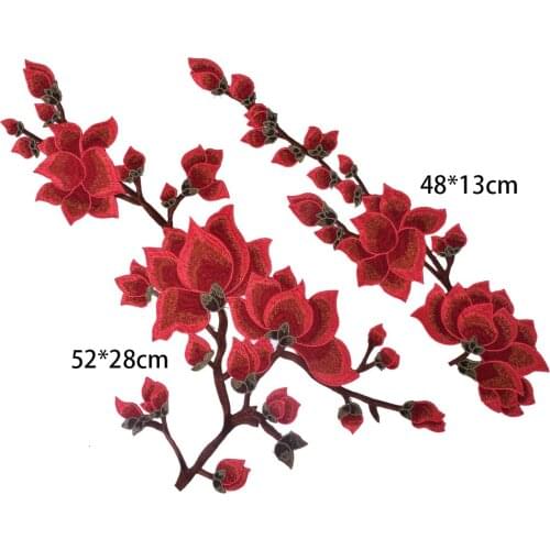2Pcs Red Flower Patches Embroidered Patch DIY Sew On Fabric Repair Clothing For Wedding Patches