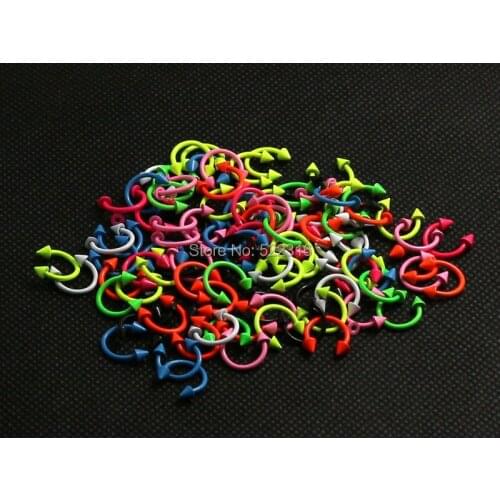 Neon color paint stainless steel horseshow curved barbell cbr with spike cone 40pcs body piercing jewelry mix lots 8 colors