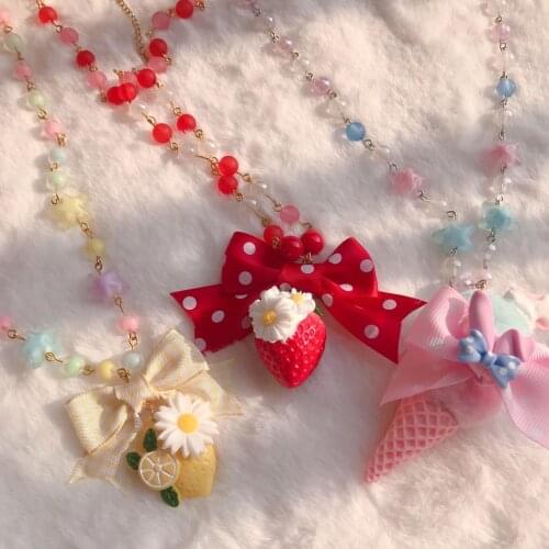 Lemon Daisy Strawberry Ice Cream Sweet Lolita Handmade Origional AP Lemon Necklace