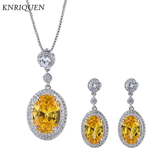 Retro Gemstone Jewelry Sets Women 925 Sterling Silver Lab Diamond Topaz Drop Earrings Necklace Wedding Engagement Fine Jewel