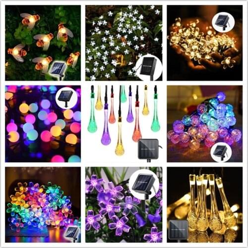 Christmas Holiday 12m 5m Outdoor Waterproof Solar Water Drop Bee Bubble Ball Fairy Light String Home Navidad Garden Decoration