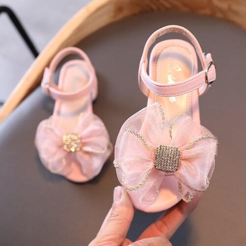 2-8 Years Baby Girl Sandals Summer Child Flats Shoe For Kids Fashion Rhinestone Bow Beach Sandal For Little Girl Dress New 2021