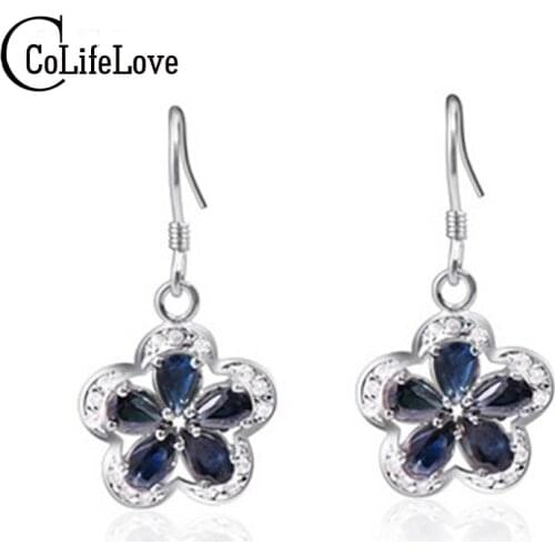 Natural Sapphire Silver Drop Earring 3*5mm Pear Shape Natural Blue Sapphire Gemstone Silver Eardrop Solid 925 Silver Earrings